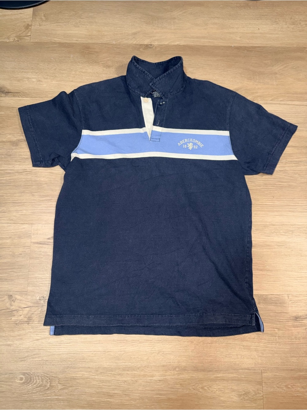 Abercrombie & Fitch Navy Polo with Light Blue and White Chest Stripe